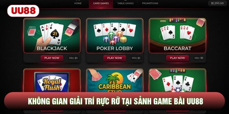 Không gian giải trí rực rỡ tại sảnh game bài UU88